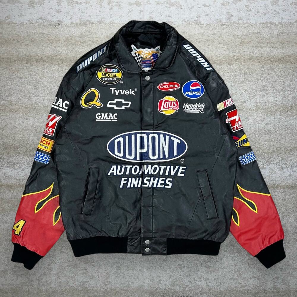 Vintage 90s Jeff Hamilton Genuine Leather Jacket Mens L Black Red Flames